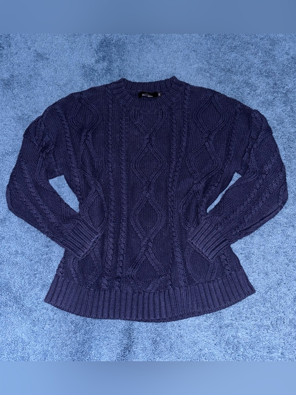 Cable-Knit Crewneck Sweater in Deep Navy